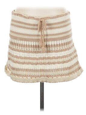 Free People Beach "Flora" Crochet Mini Skirt In Ivory And Tan With Lurex Gold